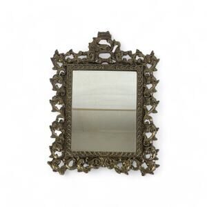 Antique Ornate Brass Frame with Velvet Backing and Mirror Insert Heavy Large